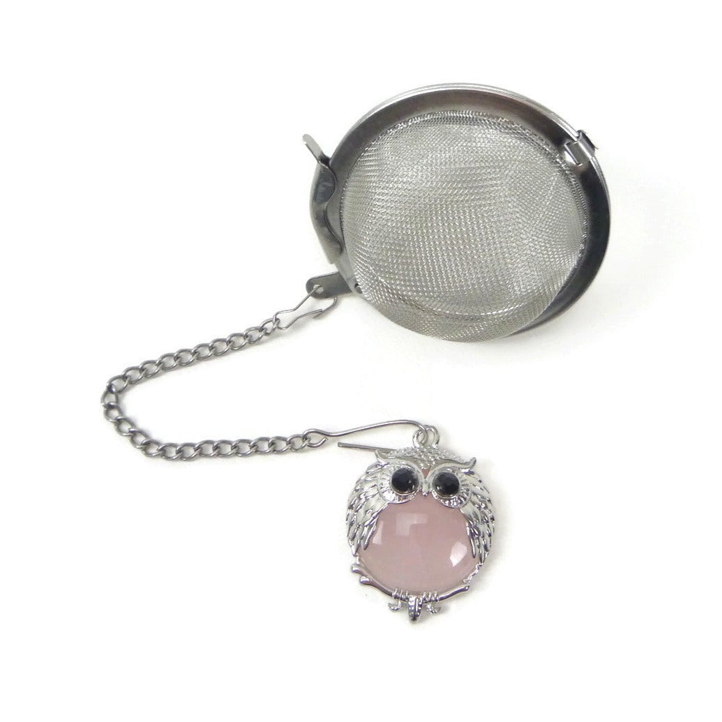 Tea Infuser with Owl Charm (choose your stone!)