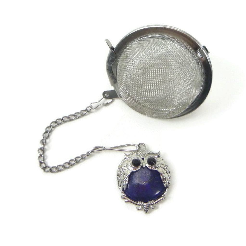 Tea Infuser with Owl Charm (choose your stone!)