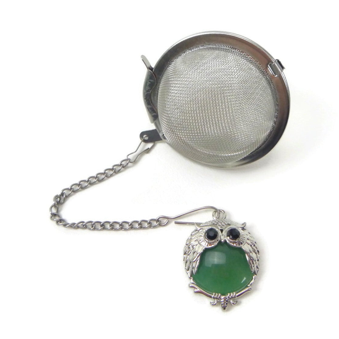 Tea Infuser with Owl Charm (choose your stone!)
