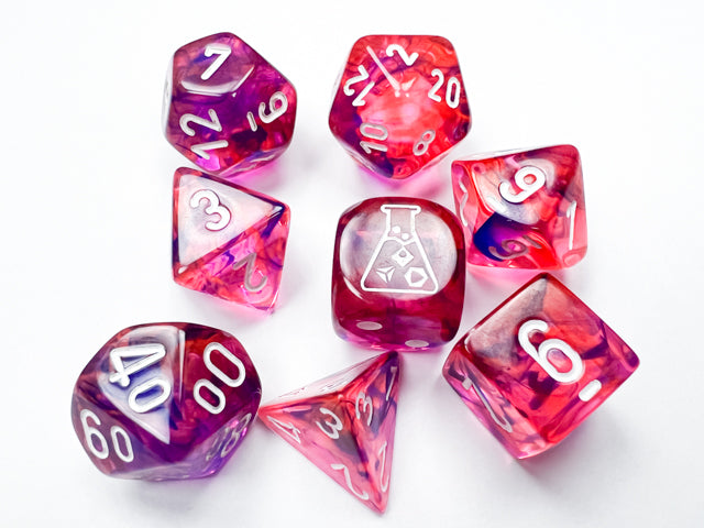 7 Piece Polyhedral Set - Nebula Polyhedral Black Light Special with White - Lab Dice