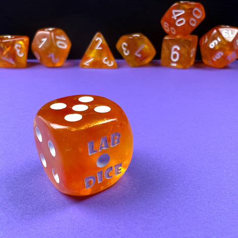 7 Piece Polyhedral Set - Borealis Luminary Blood Orange with White - Lab Dice