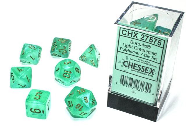 7 Piece Polyhedral Set - Borealis Luminary Lt Green/Gold
