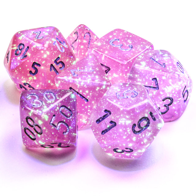 7 Piece Polyhedral Set - Borealis Luminary Pink/Silver