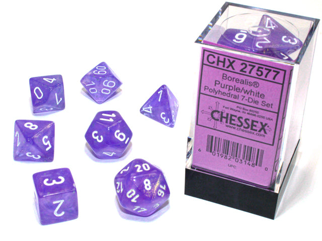 7 Piece Polyhedral Set - Borealis Luminary Purple/White