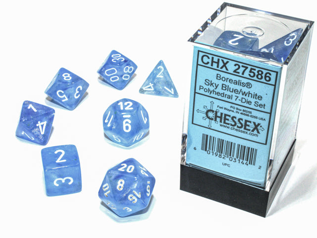 7 Piece Polyhedral Set - Borealis Luminary Sky Blue/White