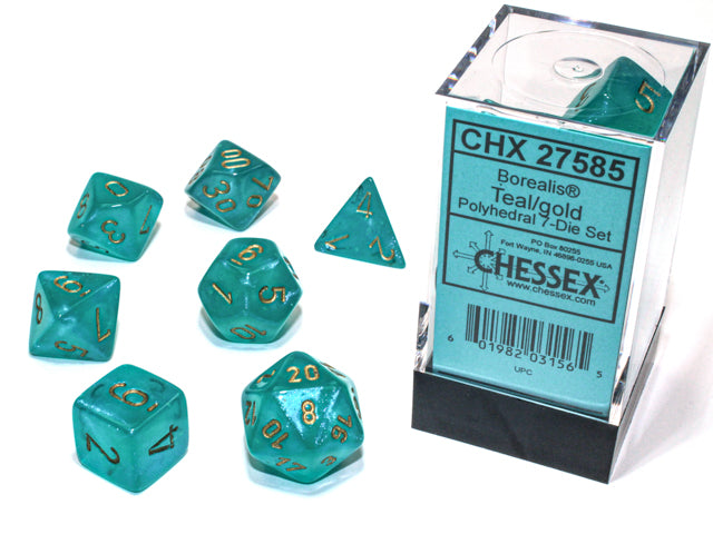 7 Piece Polyhedral Set - Borealis Luminary Teal/Gold