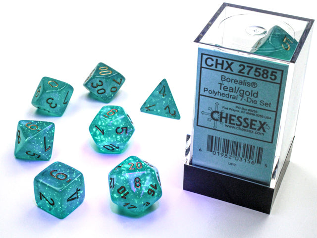 7 Piece Polyhedral Set - Borealis Luminary Teal/Gold