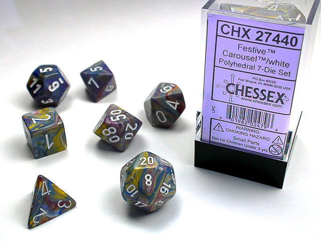 7 Piece Polyhedral Set - Festive Carousel/White