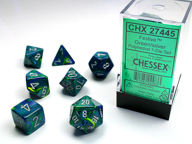 7 Piece Polyhedral Set - Festive Green/Silver