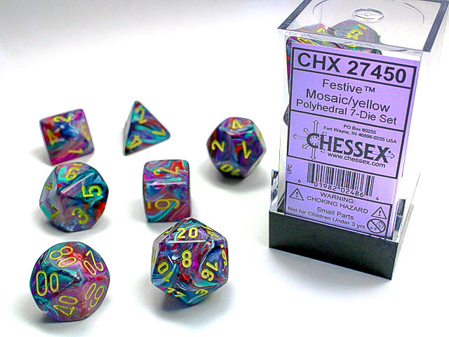 7 Piece Polyhedral Set - Festive Mosaic/Yellow