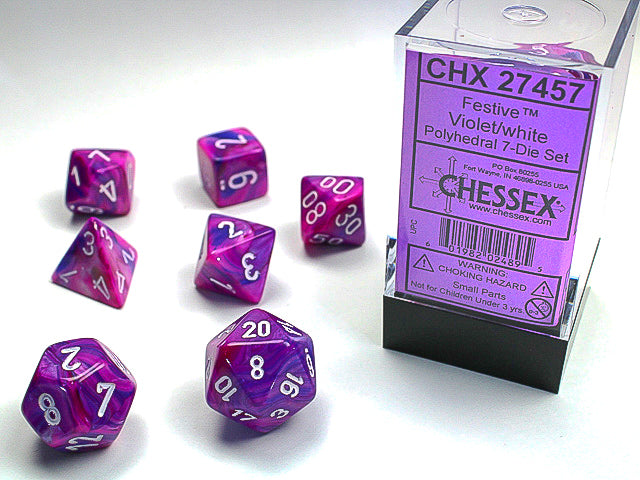 7 Piece Polyhedral Set - Festive Violet/White