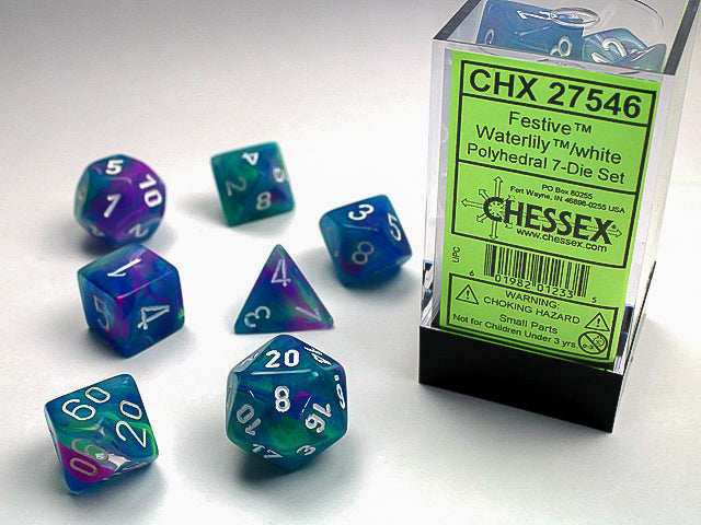 7 Piece Polyhedral Set - Festive Waterlily