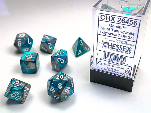 7 Piece Polyhedral Set - Gemini Steel/Teal