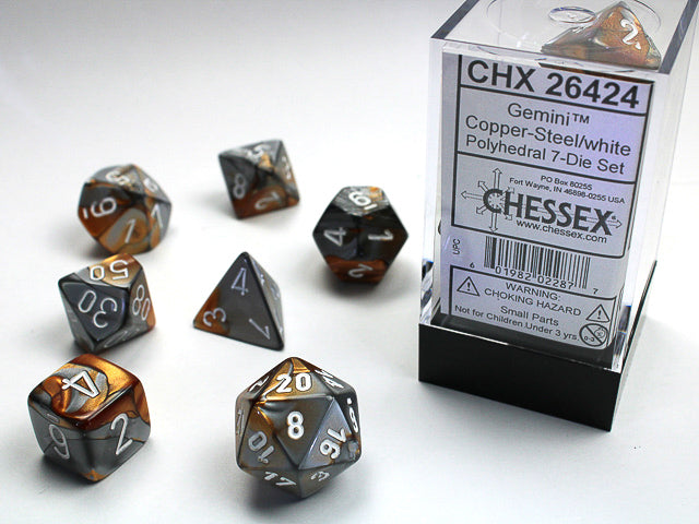 7 Piece Polyhedral Set - Gemini Copper/Steel
