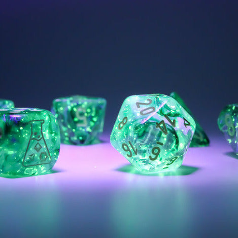 7 Piece Polyhedral Set - Borealis Luminary Kelp with Light Green - Lab Dice