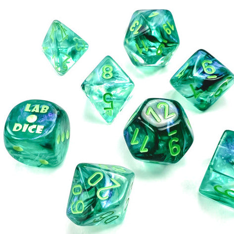7 Piece Polyhedral Set - Borealis Luminary Kelp with Light Green - Lab Dice
