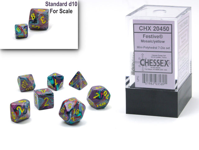 7 Piece Mini-Polyhedral Set - Festive Mosaic/Yellow