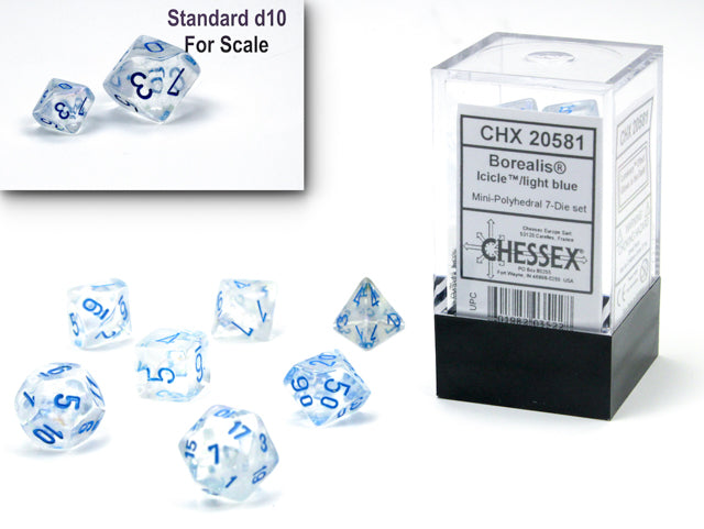 7 Piece Mini-Polyhedral Set - Borealis Luminary Icicle/Light Blue