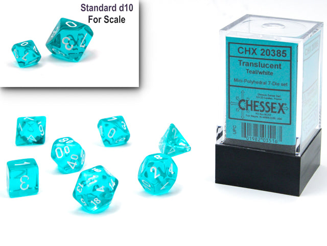 7 Piece Mini-Polyhedral Set - Translucent Teal/White