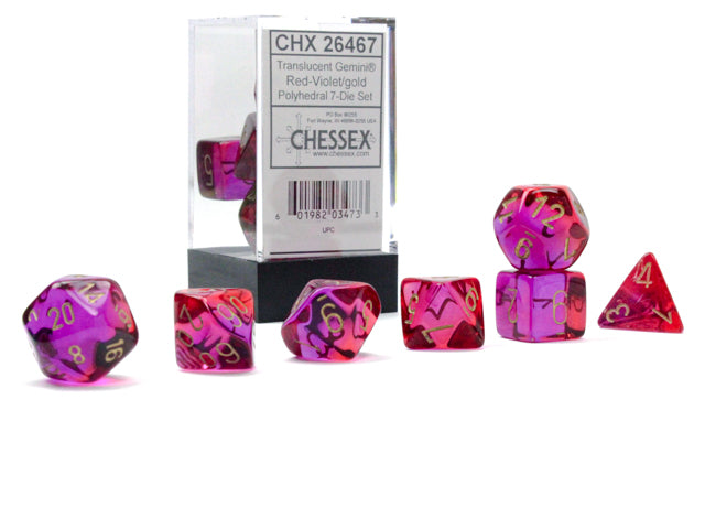 7 Piece Polyhedral Set - Gemini Translucent Red-Violet/gold