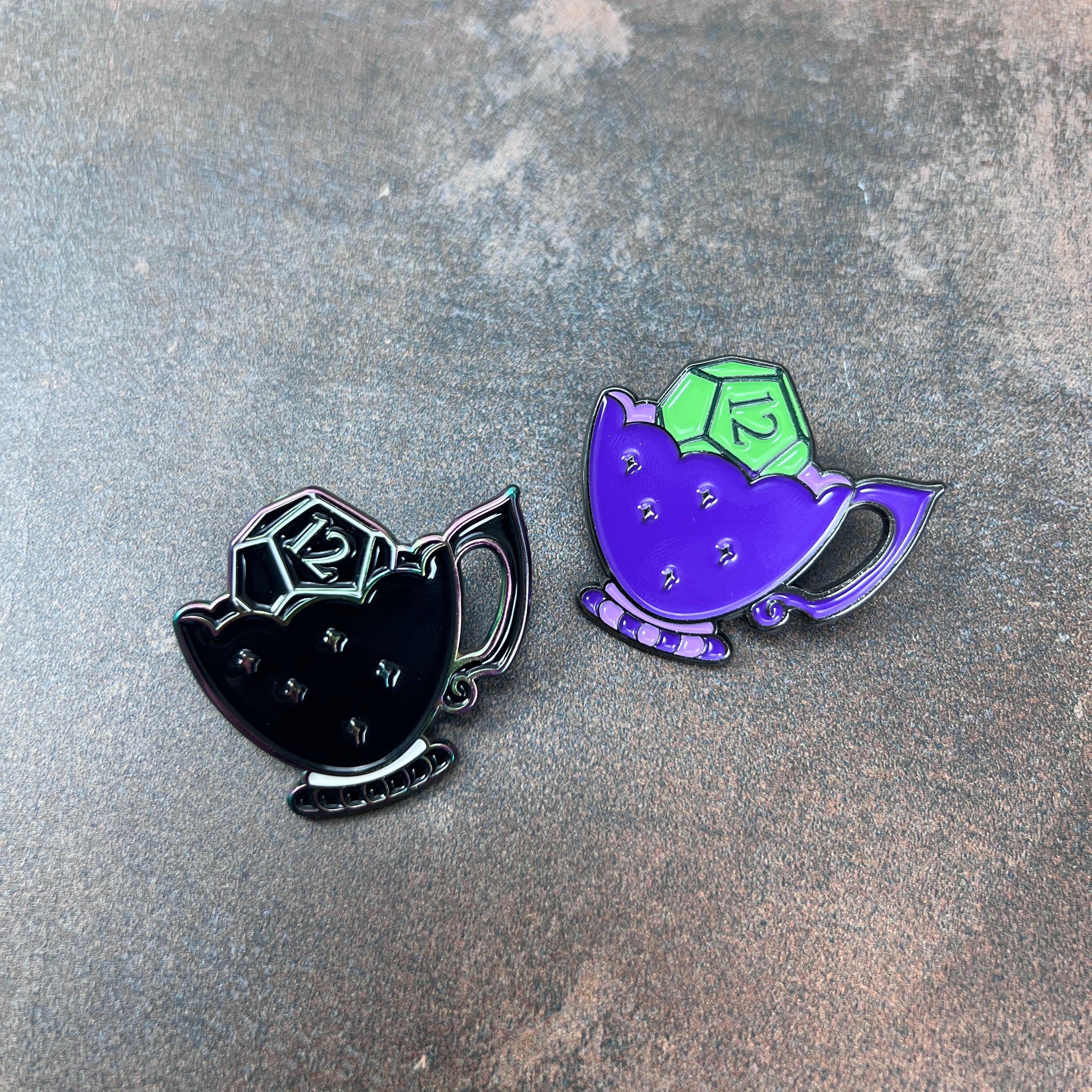 D12 and Teacup Enamel Pins