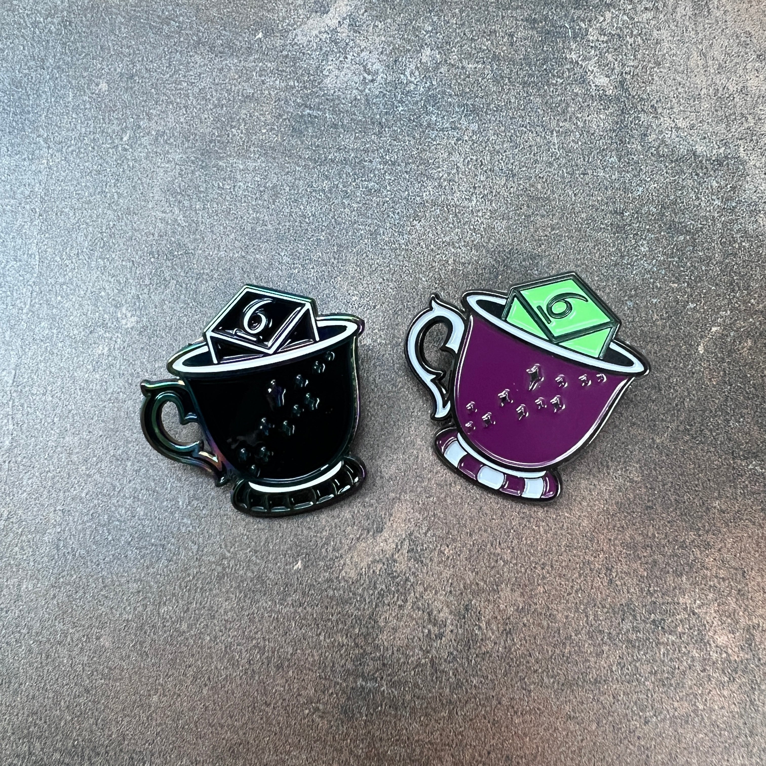 D6 and Teacup Enamel Pins