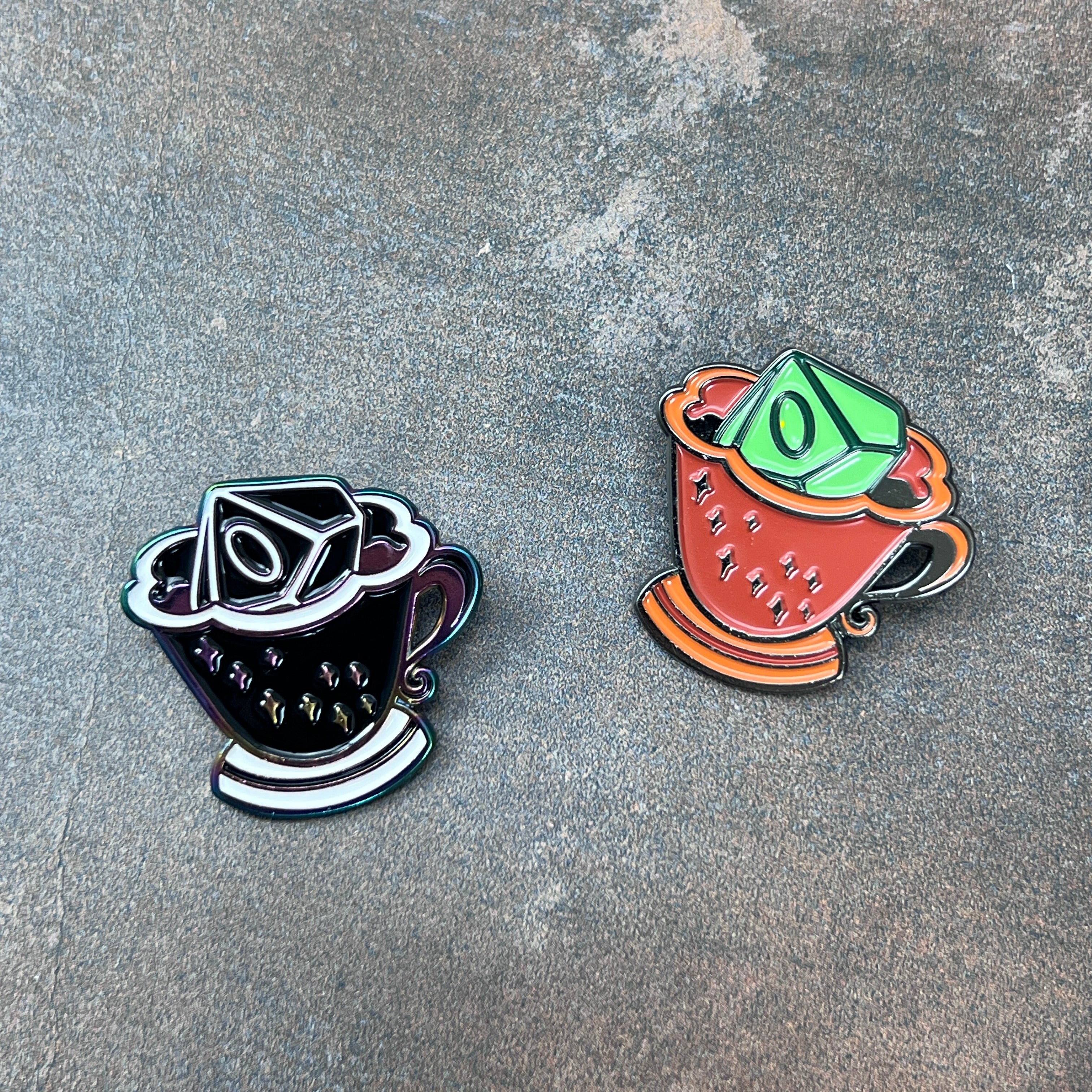 D10 and Teacup Enamel Pins