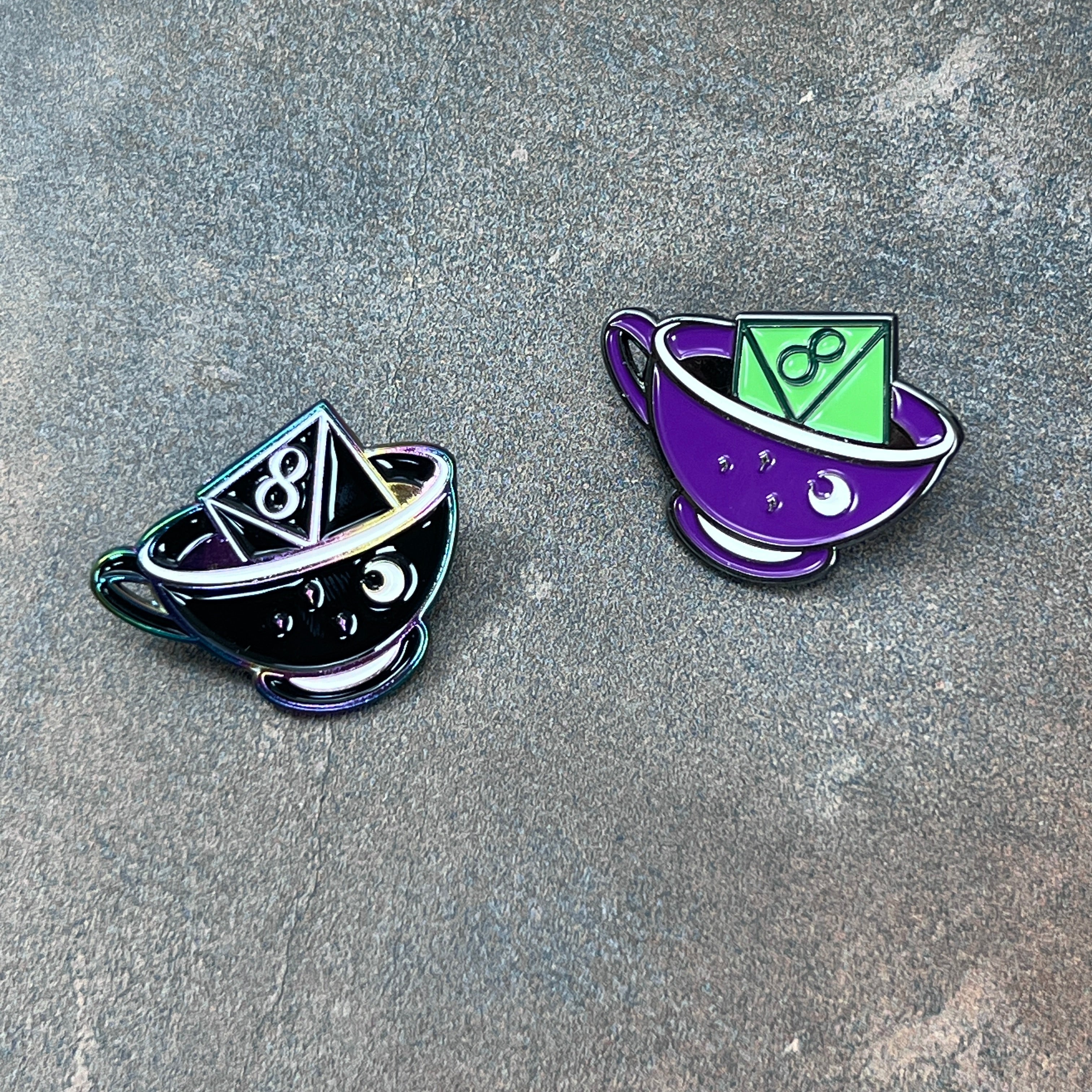 D8 and Teacup Enamel Pins