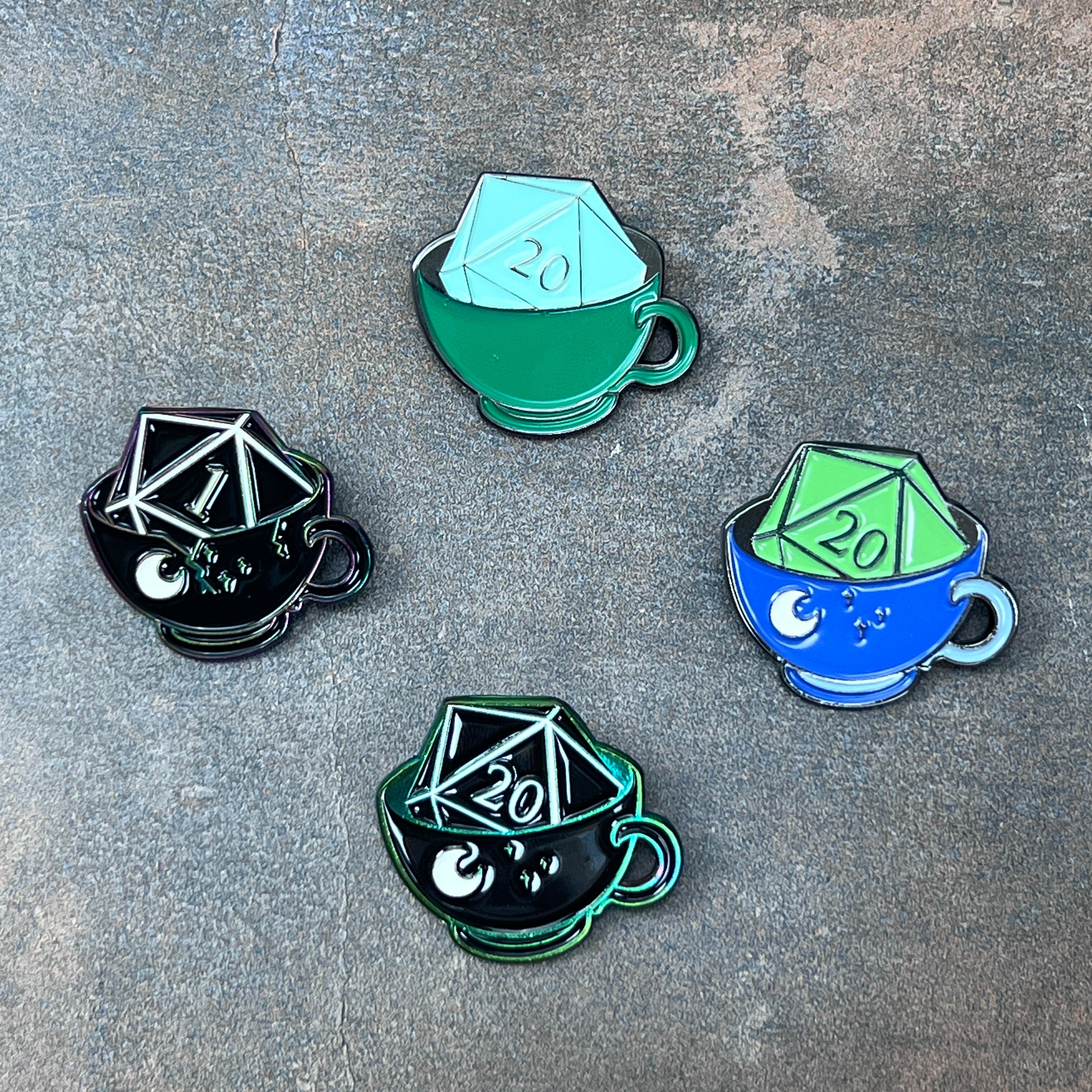 Critical Success and Fail - D20 and Teacup Enamel Pins - Multiple Options