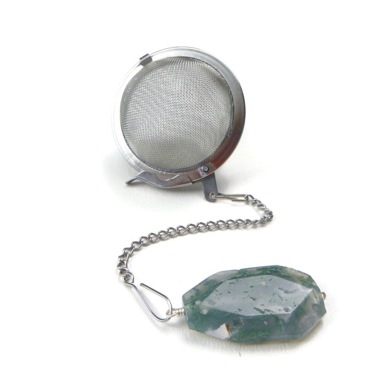 Tea infuser with a moss agate charm