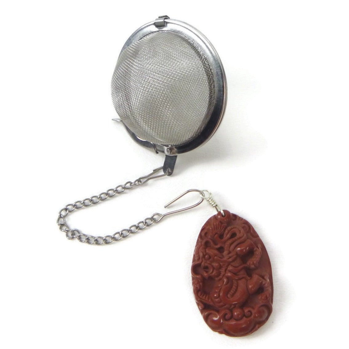 Tea Infuser with an Ebony Brown Carved Dragon Charm