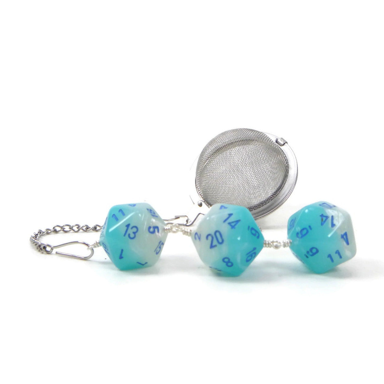 Tea Infuser with Gemini Pearl Turquoise Dice