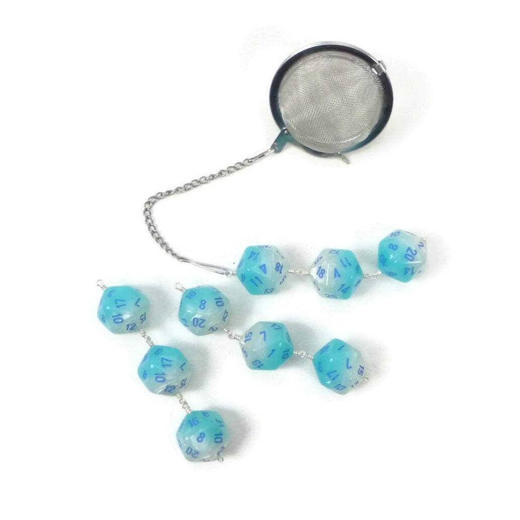 Tea Infuser with Gemini Pearl Turquoise Dice