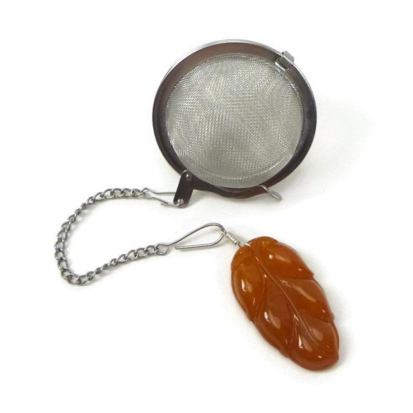 Tea Infuser with Carved Leaf Charm (Choose your color)