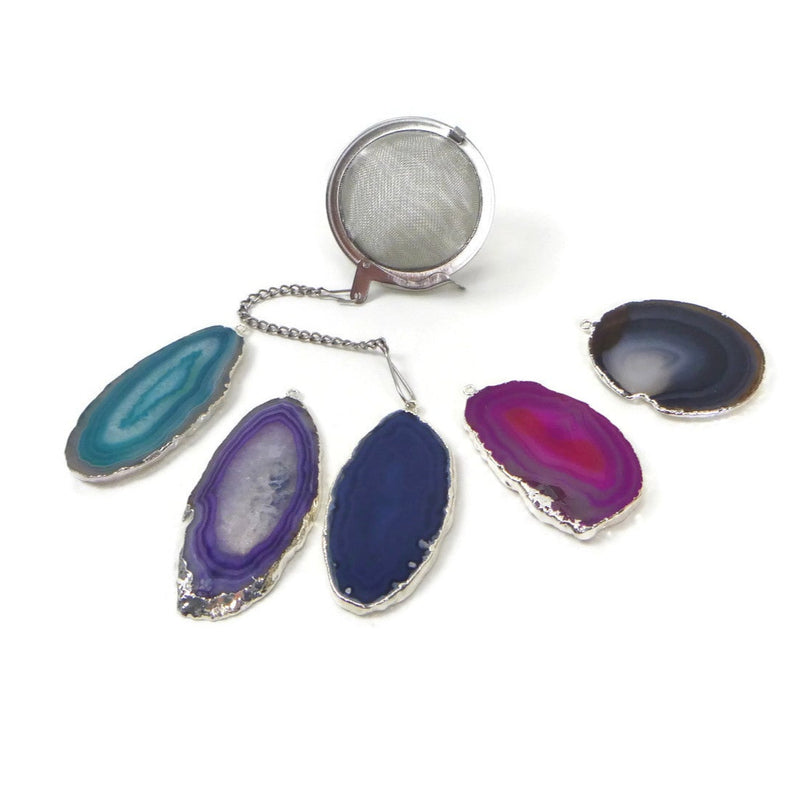 Tea Infuser with Dyed Agate Slice Charm (choose your color!)