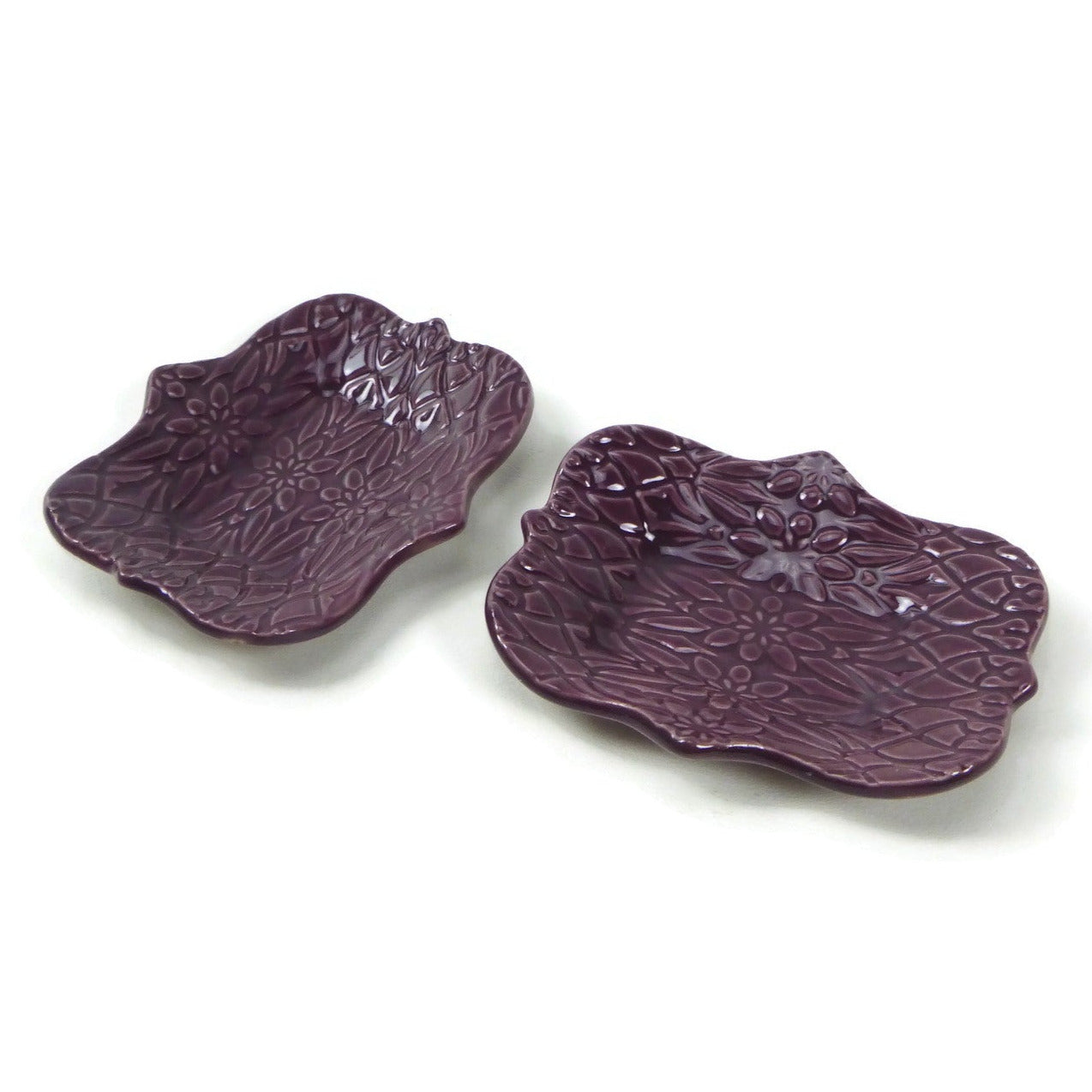 Large Purple Scalloped Trivet with Geofloral Texture