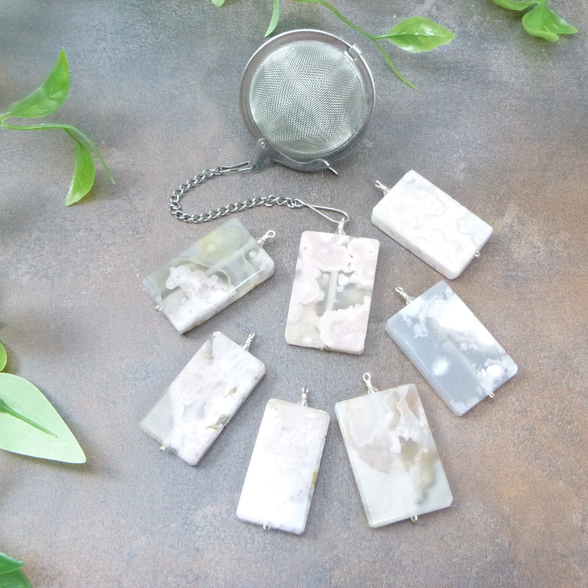 Tea infuser with cherry blossom agate charm