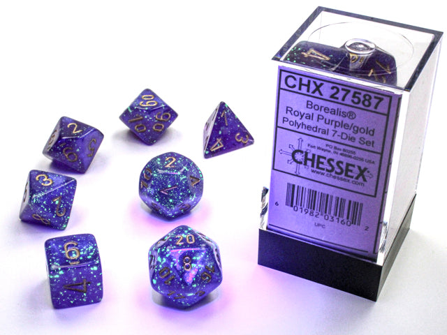 7 Piece Polyhedral Set - Borealis Luminary Royal Purple/Gold