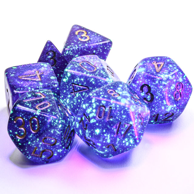 7 Piece Polyhedral Set - Borealis Luminary Royal Purple/Gold