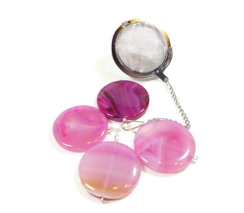 Tea Infuser with Magenta Dyed Agate Coin