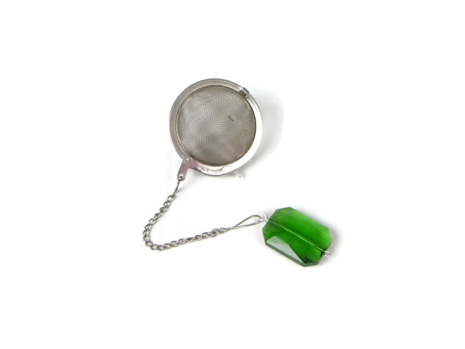 Tea Infuser with Green Faceted Glass Charm