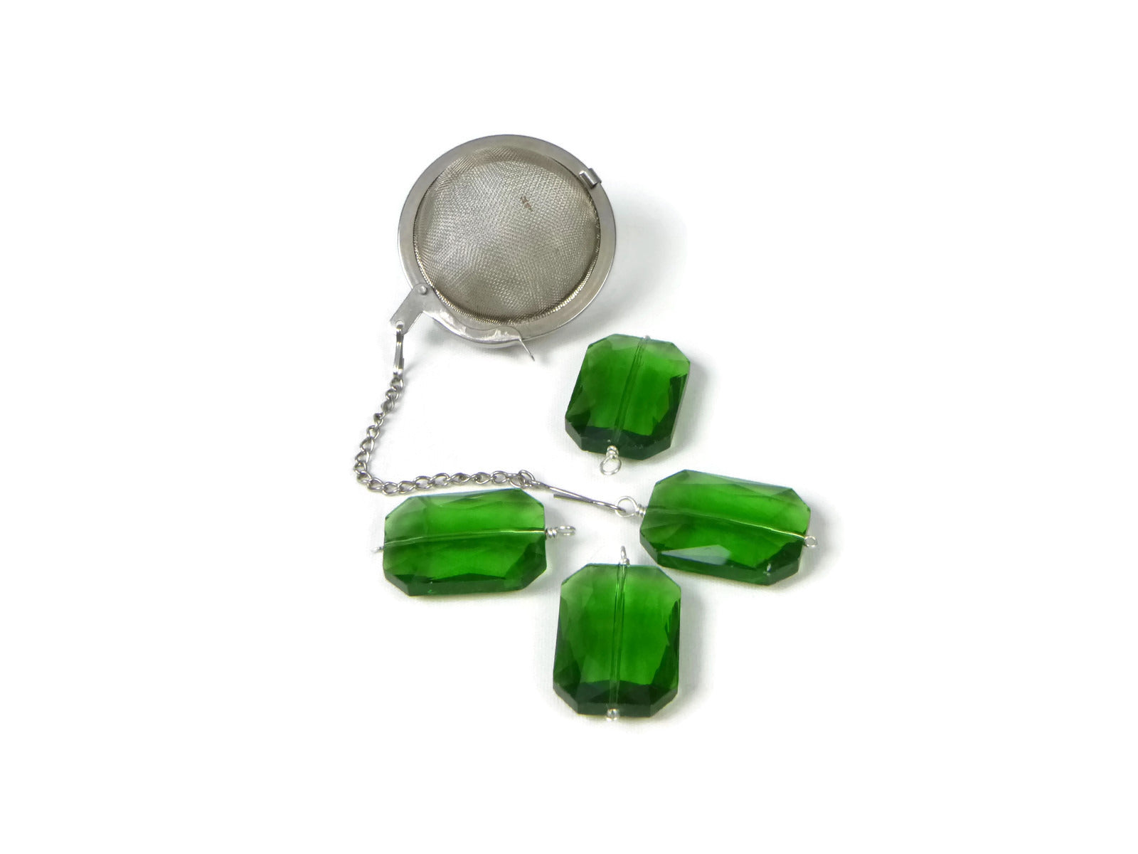Tea Infuser with Green Faceted Glass Charm