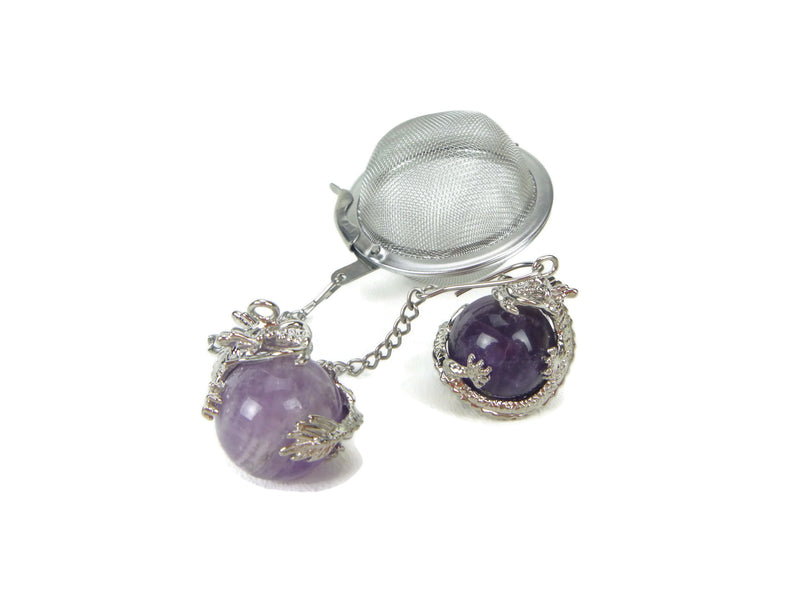 Tea Infuser with Dragon Wrapped Stone Charm (Pick your stone!)