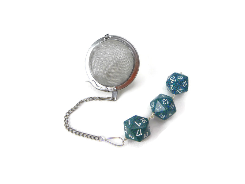 Tea Infuser with Speckled Blue-Green Dice Trio