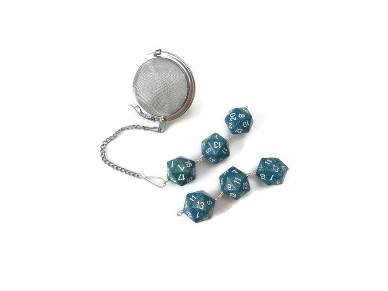Tea Infuser with Speckled Blue-Green Dice Trio