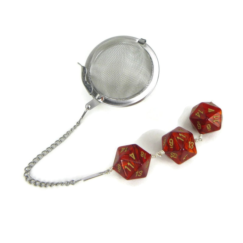 Tea Infuser with Coppery Orange Red Dice Trio