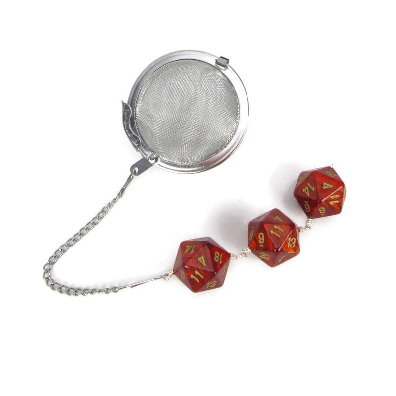 Tea Infuser with Coppery Orange Red Dice Trio