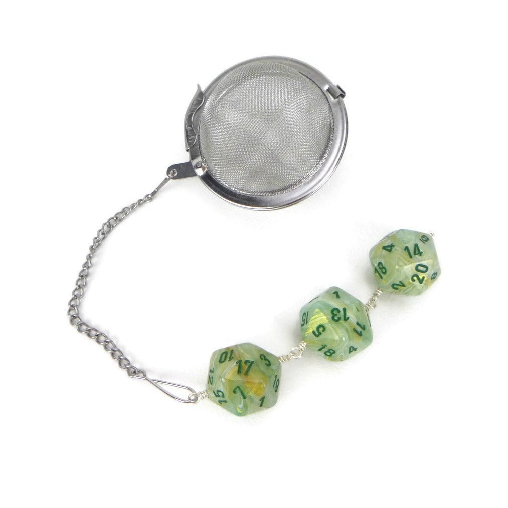 Tea Infuser with Marbled Green and Gold Swirl Dice Trio