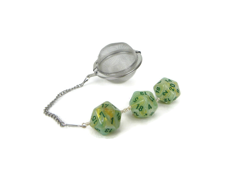 Tea Infuser with Marbled Green and Gold Swirl Dice Trio