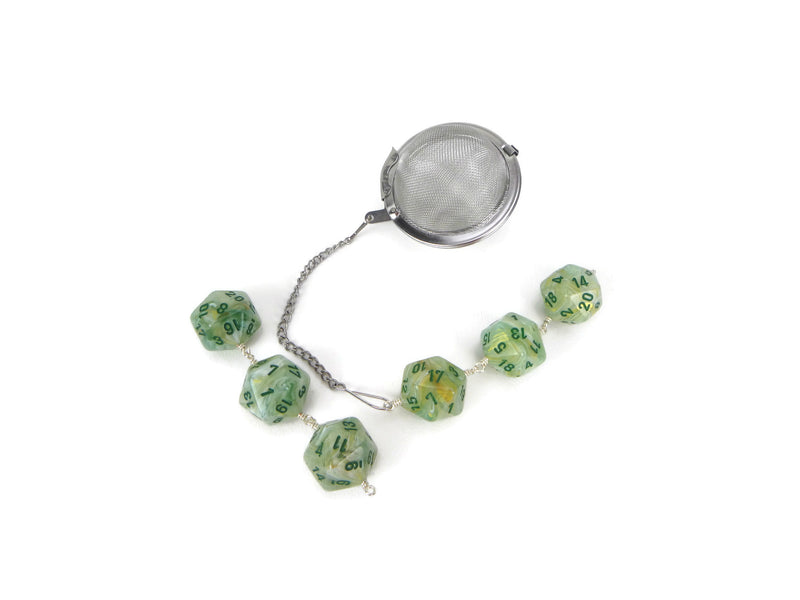 Tea Infuser with Marbled Green and Gold Swirl Dice Trio